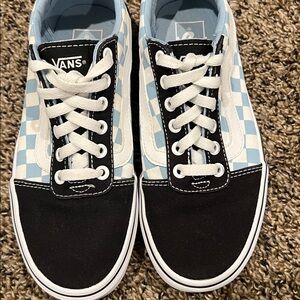 Vans Light Blue and Black Checkered Sneakers 8.0 women